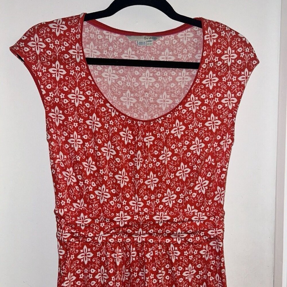 Boden Margot Red White Medallion Cap Sleeve Scoop Neck Pullover Dress Size 6 - Picture 3 of 10